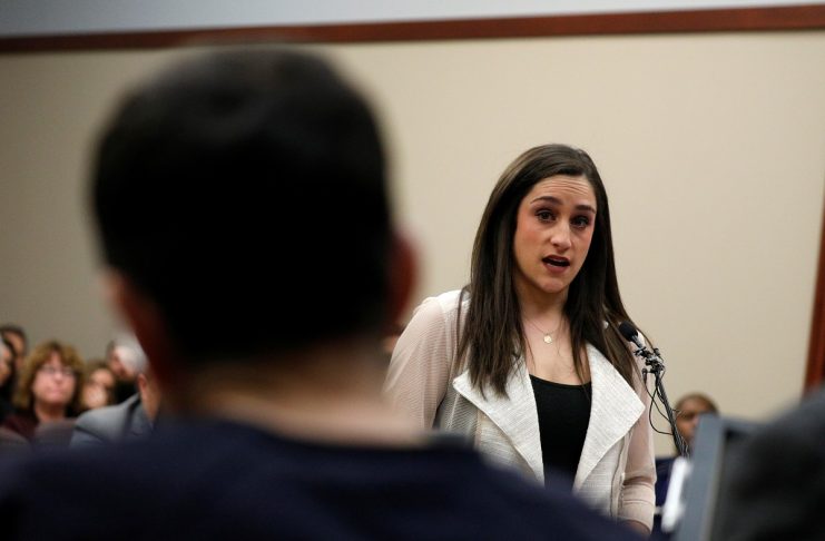 Victim and former gymnast Jordyn Wieber speaks at the sentencing hearing for Larry Nassar, a former team USA Gymnastics doctor who pleaded guilty in November 2017 to sexual assault charges, in Lansing