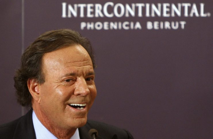 Julio Iglesias speaks during a news conference in Beirut