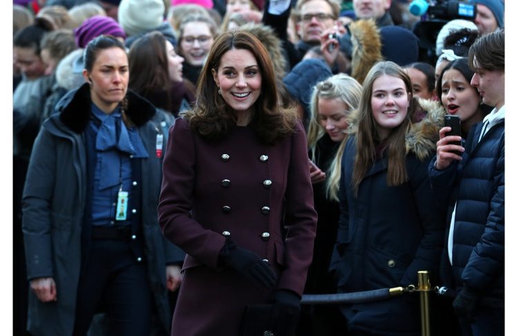 Britain’s Catherine, Duchess of Cambridge, arrives at Hartvig Nissen School in Oslo