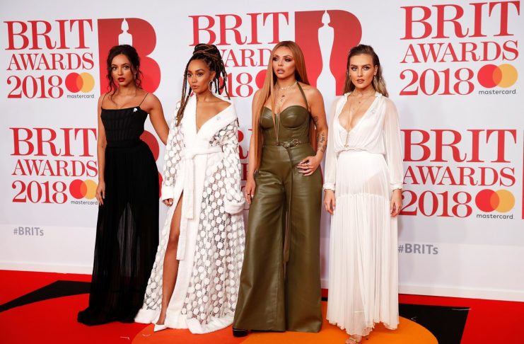 Little Mix arrive at the Brit Awards at the O2 Arena in London