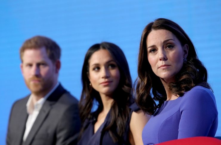 Britain’s Prince Harry, his fiancee Meghan Markle and Catherine, Duchess of Cambridge attend the first annual Royal Foundation Forum held at Aviva in London