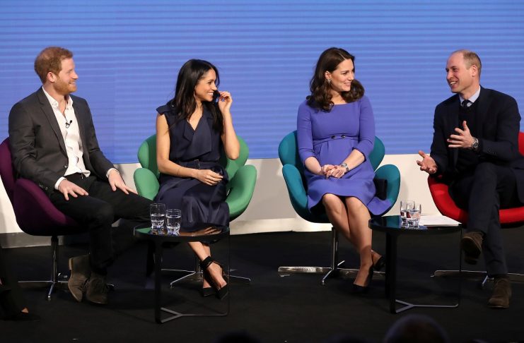 Britain’s Prince Harry, his fiancee Meghan Markle, Prince William and Catherine, Duchess of Cambridge attend the first annual Royal Foundation Forum held at Aviva in London