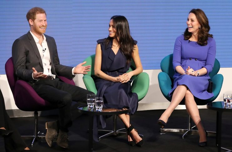 Britain’s Prince Harry, his fiancee Meghan Markle, and Catherine, Duchess of Cambridge attend the first annual Royal Foundation Forum held at Aviva in London