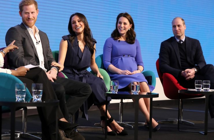 Britain’s Prince Harry, his fiancee Meghan Markle, Prince William and Catherine, Duchess of Cambridge attend the first annual Royal Foundation Forum held at Aviva in London