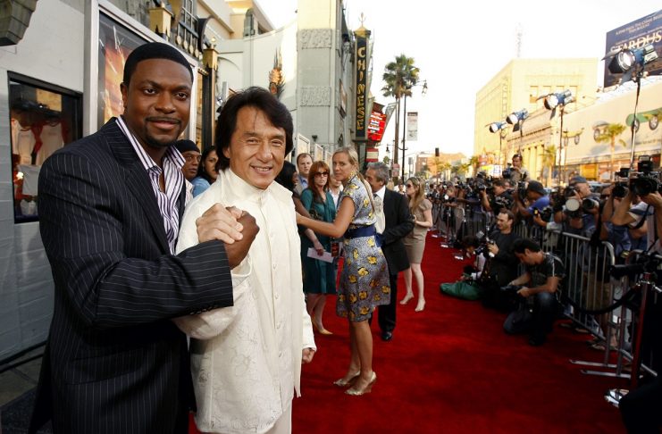 Chris Tucker and Jackie Chan pose at the premiere of Rush Hour 3 in Hollywood