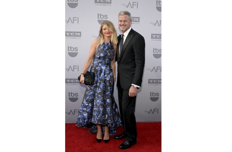 Actress Rebecca Gayheart and her husband actor Eric Dane pose at the American Film Institute’s 43rd Life Achievement Award Gala honoring actor Steve Martin in Los Angeles