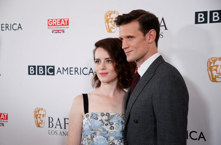 Actors Claire Foy and Matt Smith from “The Crown” pose at BAFTA Los Angeles + BBC America TV Tea Party in Beverly Hills