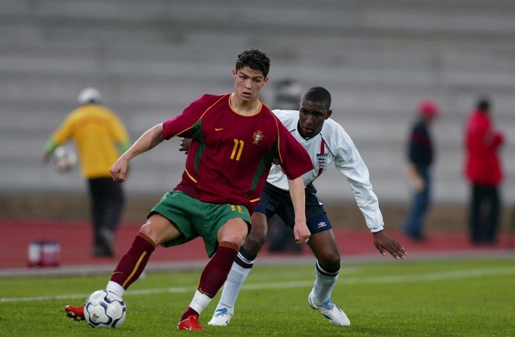 Cristiano Ronaldo – Portugal U21 in action against Jlloyd Samuel – England U21