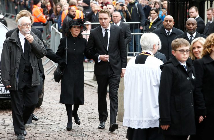 Jane Hawking and her son Timothy arrive at Great St Marys Church, where the funeral of theoretical physicist Prof Stephen Hawking is being held, in Cambridge