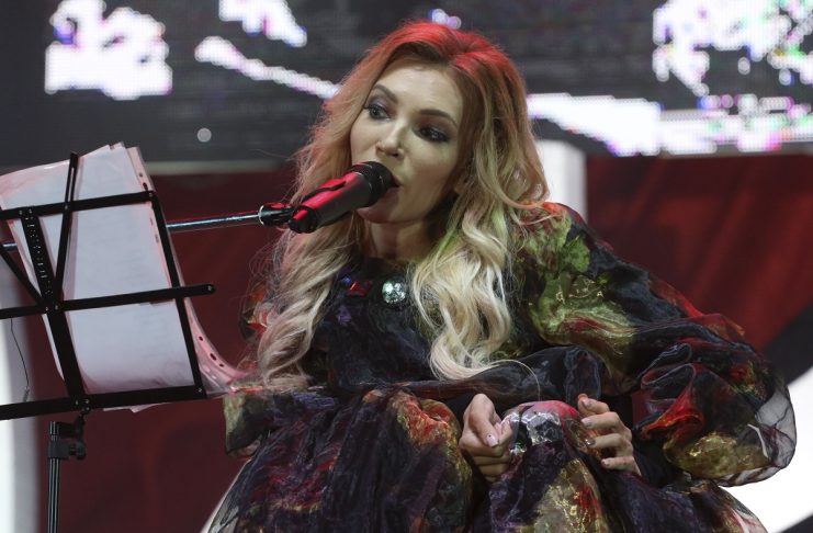 Russian singer Samoylova performs at concert during Victory Day celebrations, marking 72nd anniversary of victory over Nazi Germany in World War Two, in Sevastopol
