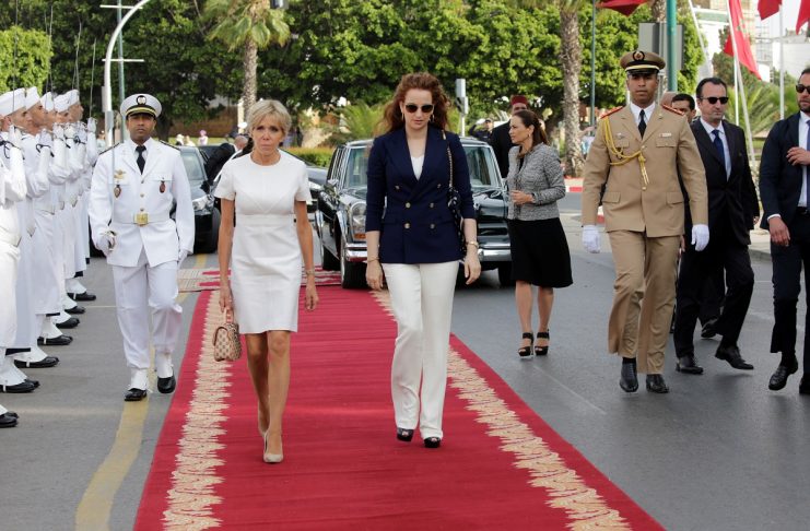 Princess Lalla Salma and French President Emmanuel Macron’s wife Brigitte Trogneux arrive at the National Museum of Contemporary Arts of Rabat to visit the Picasso exhibition in Rabat,