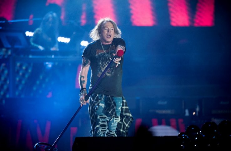 Axl Rose, lead singer of American rock band Guns N’ Roses, performs at Parken Stadium in Copenhagen