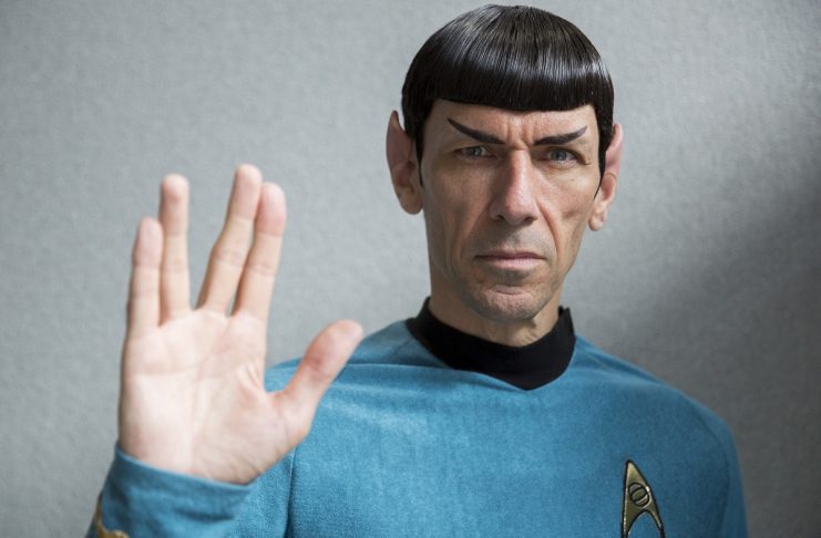 An impersonator poses in costume as the character Mr Spock from the science fiction series “Star Trek” at the London Film and Comic-Con in London, Britain