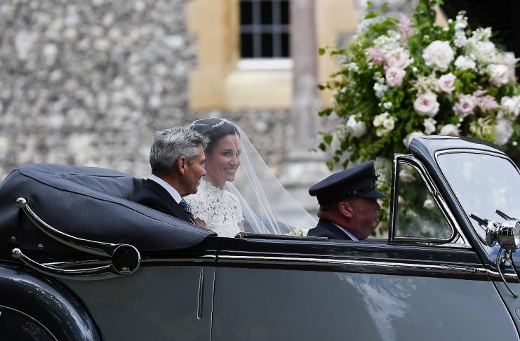 Pippa Middleton arrives with her father Michael Middleton for her wedding to James Matthews at St Mark’s Church in Englefield
