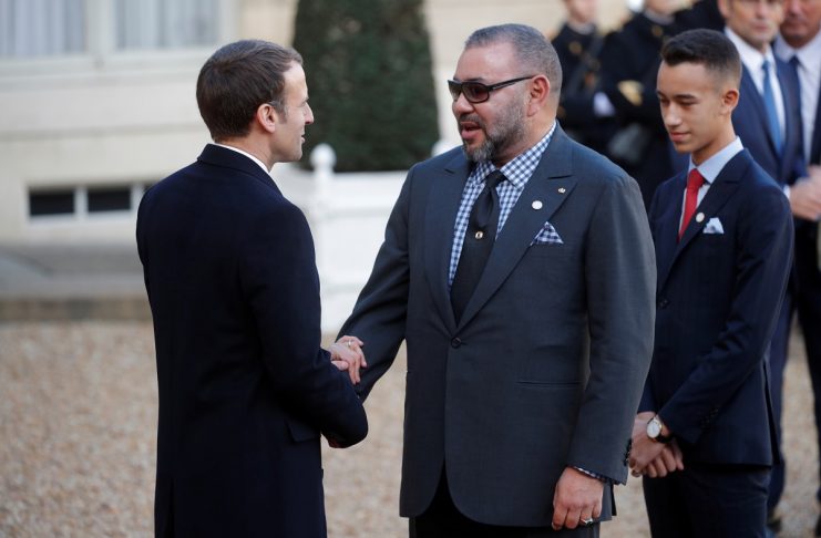 French President Emmanuel Macron welcomes Morocco’s King Mohammed VI and his son Crown Prince Moulay Hassan for a lunch at the Elysee Palace as part of the One Planet Summit in Paris