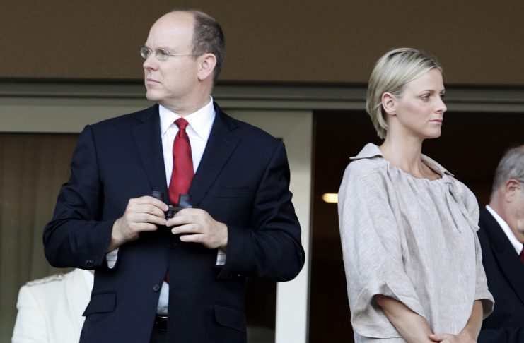Prince Albert II of Monaco and Charlene Wittstock attend the Monaco athletics grand prix in Monte-Carlo
