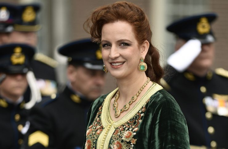 Princess Lalla Salma of Morocco leaves the Nieuwe Kerk church after the inauguration in Amsterdam