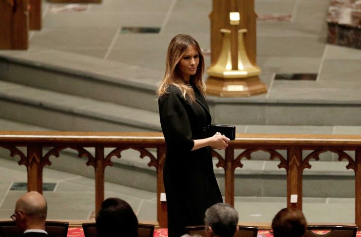 First Lady Melania Trump arrives at St. Martin’s Episcopal Church for funeral services for former first lady Barbara Bush in Houston