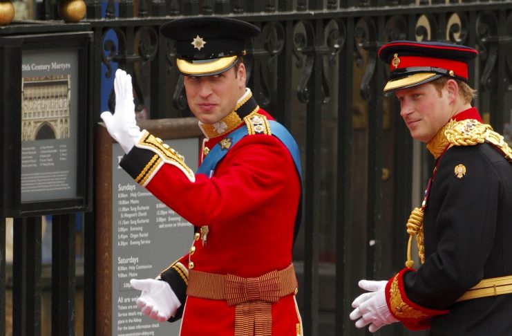 Britain’s Prince William and his brother and best man Prince Harry, arrive to Westminster Abbey for Prince William’s marriage to Kate Middleton, in central London