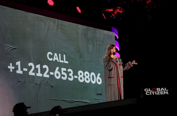 Dakota Johnson gives her number at the Global Citizen Festival concert in Central Park in New York City