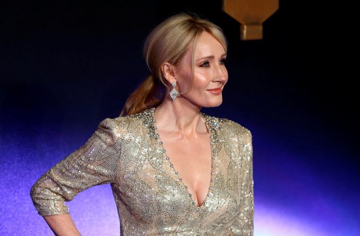 Writer J.K. Rowling poses as she arrives for the European premiere of the film “Fantastic Beasts and Where to Find Them” at Cineworld Imax, Leicester Square in London