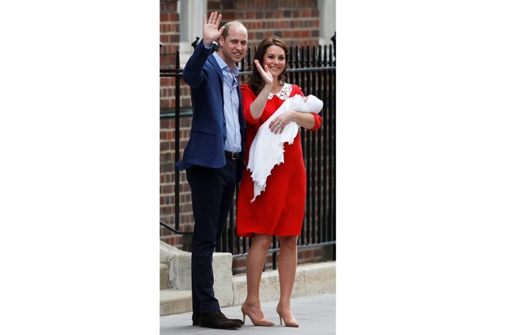 Britain’s Catherine, the Duchess of Cambridge and Prince William leave the Lindo Wing of St Mary’s Hospital with their new baby boy in London