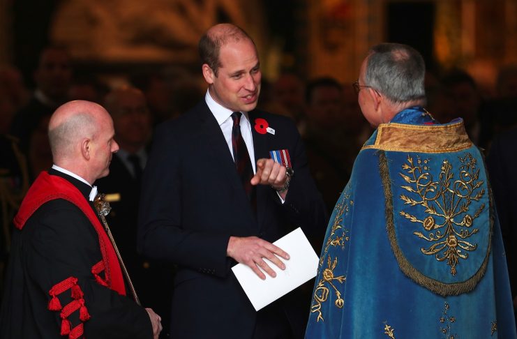 Britain’s Prince William leaves an ANZAC day service at Westminster Abbey in London