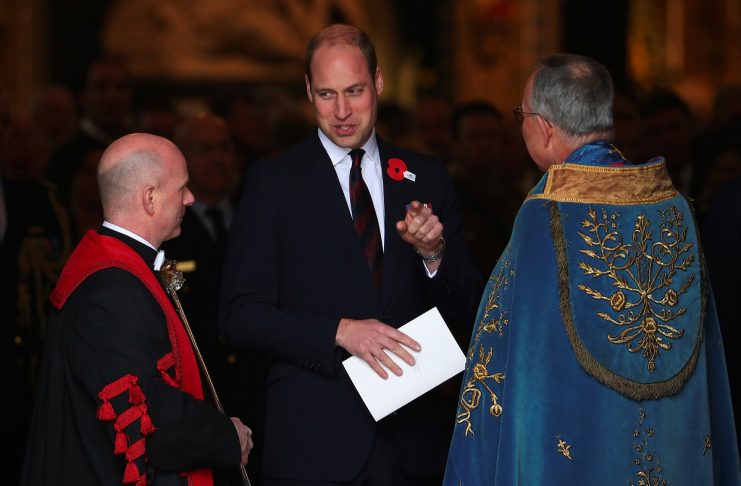 Britain’s Prince William leaves an ANZAC day service at Westminster Abbey in London