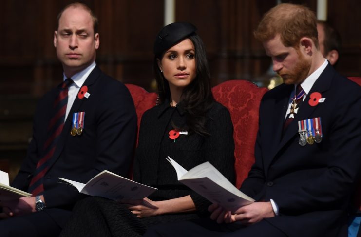 Britain’s Prince William, Prince Harry and his fiancee Meghan Markle attend a Service of Thanksgiving and Commemoration on ANZAC Day at Westminster Abbey in London