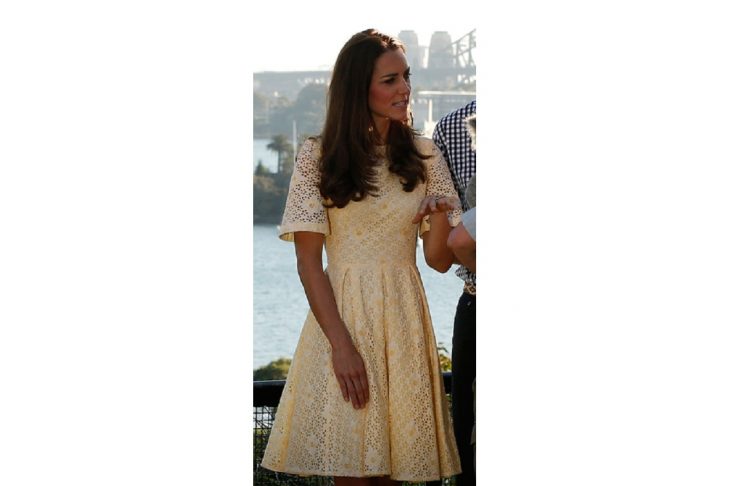A combination photo shows Britain’s Catherine, Duchess of Cambridge, at Honiara International Airport September 18, 2012 and during a visit to Taronga Zoo in Sydney (R) April 20, 2014.