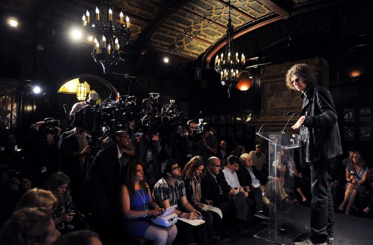 Radio/TV personality Howard Stern speaks during an “America’s Got Talent” news conference in New York City