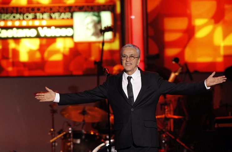 Brazilian recording artist Caetano Veloso performs after accepting the Latin Recording Academy Person of the Year award in Las Vegas