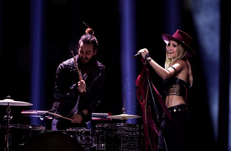 Switzerlands ZiBBZ performs Stones during the dress rehearsal of Semi-Final 1 for Eurovision Song Contest 2018 at the Altice Arena hall in Lisbon