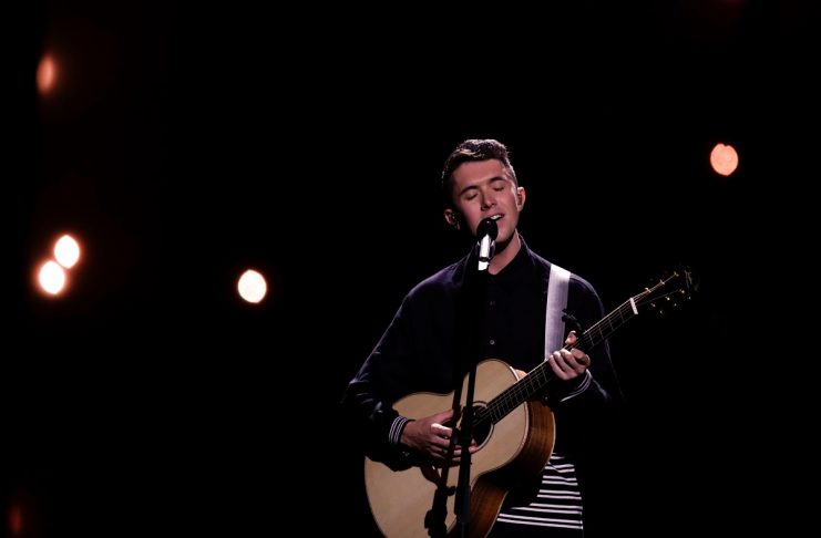 Irelands Ryan OShaughnessy performs Together during the dress rehearsal of Semi-Final 1 for Eurovision Song Contest 2018 at the Altice Arena hall in Lisbon