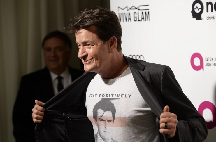 Actor Charlie Sheen arrives at the Elton John AIDS Foundation Academy Awards Viewing Party in West Hollywood,