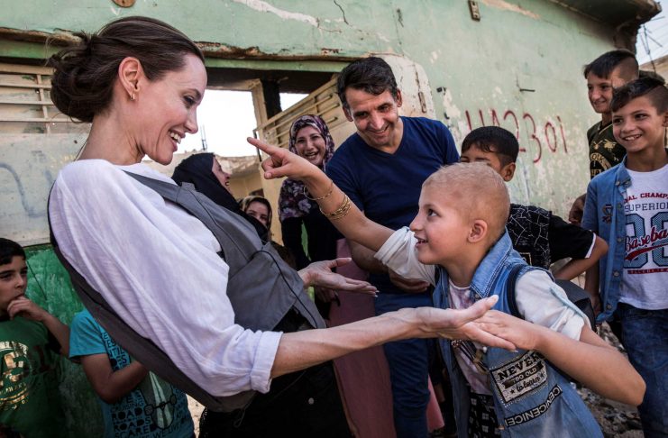 UNHCR Special Envoy Angelina Jolie meets Falak, 8, during a visit to West Mosul