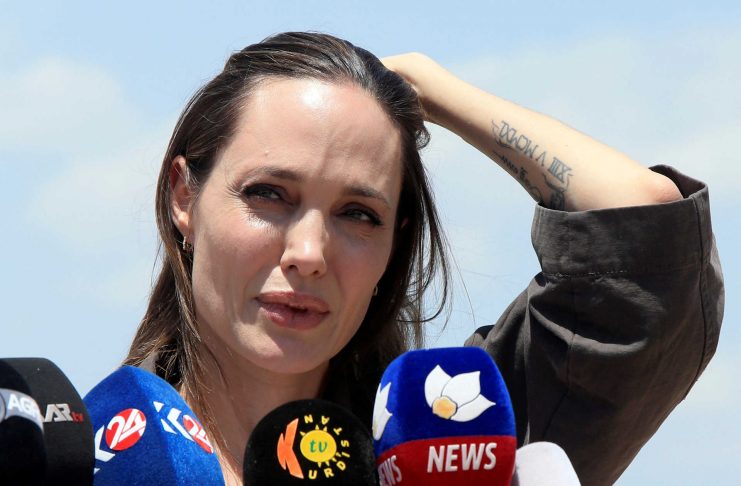 U.N. Refugee Agency’s special envoy Angelina Jolie speaks during a news conference during her visits to a camp for Syrian refugees in Dohuk
