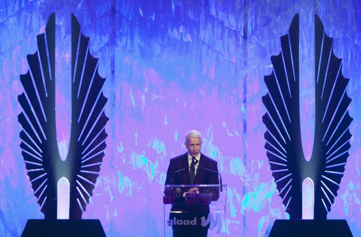 Journalist Anderson Cooper accepts his Vito Russo Award during the 24th Annual GLAAD Media Awards in New York