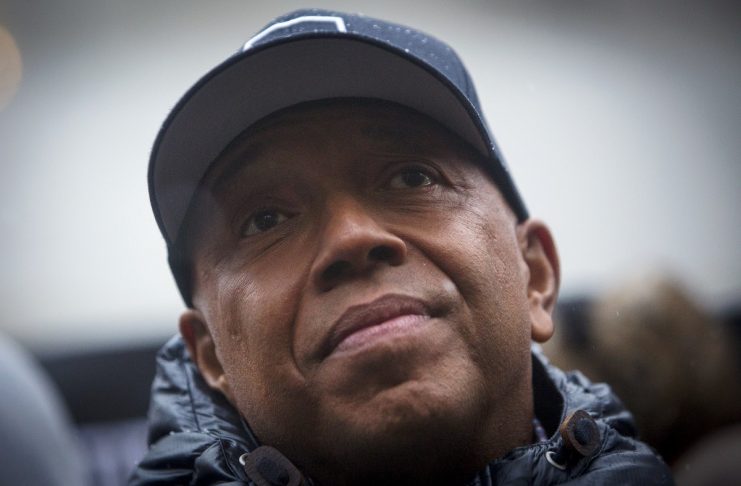 Rap mogul Russell Simmons speaks at a news conference along with members of Justice League NYC to present a list of demands in New York