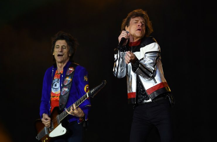 Mick Jagger and Ronnie Wood of The Rolling Stones perform at London Stadium in London