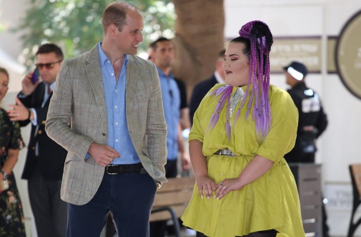 Britain’s Prince William meets the 2018 Eurovision winner Netta Barzilai during a visit to Tel Aviv