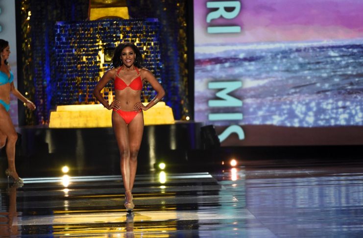 Miss Missouri Jennifer Davis competes in the swimsuit competition of the 97th Miss America Competition