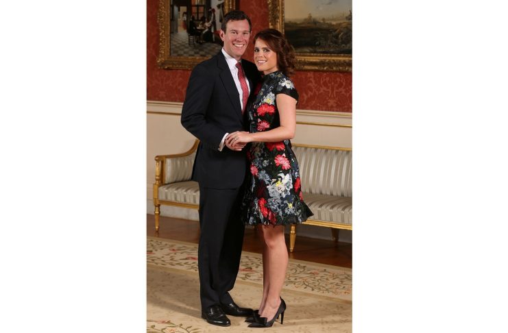 Britain’s Princess Eugenie and Jack Brooksbank pose in the Picture Gallery after they announced their engagement, at Buckingham Palace, London