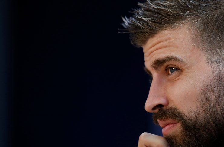 Barcelona’s player Gerard Pique attends a news conference at the Joan Gamper training grounds outside Barcelona