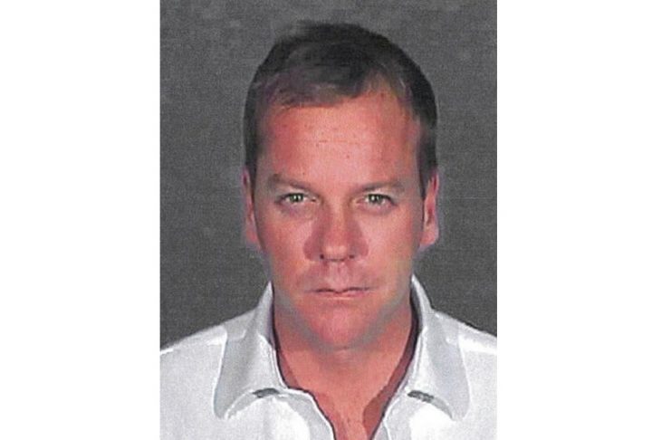 Actor Kiefer Sutherland is pictured in this police booking photograph