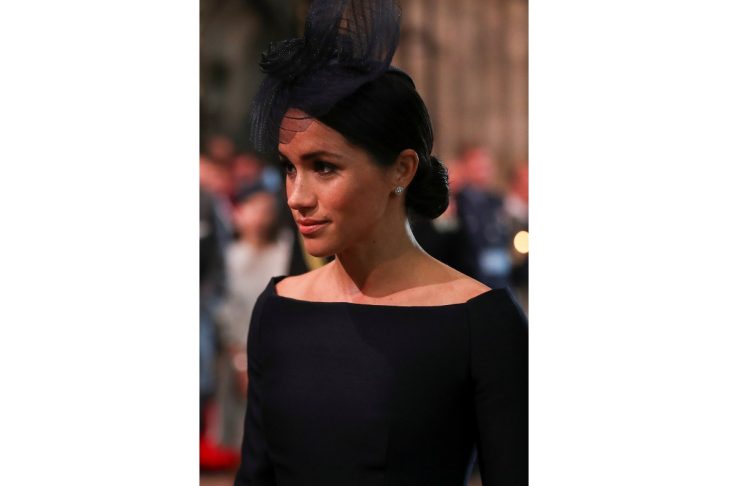 Britains Meghan, the Duchess of Sussex arrives at Westminster Abbey for a service to mark the centenary of the Royal Air Force in central London