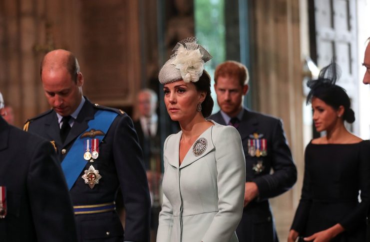 Britain’s Prince William and Catherine, Duchess of Cambridge arrive at Westminster Abbey for a service to mark the centenary of the Royal Air Force (RAF), in central London