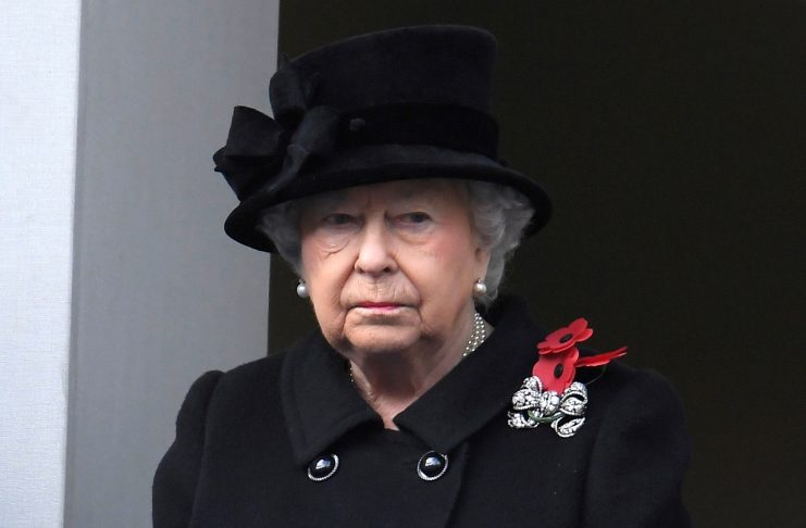 Britain’s Queen Elizabeth II stands in silence at the Remembrance Sunday Cenotaph service in London