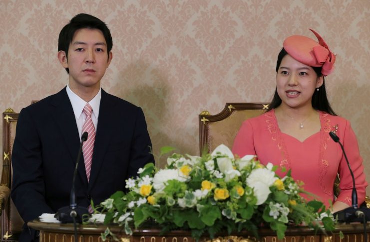 Japanese Princess Ayako and her fiance Moriya attend a news conference to announce their engagement in Tokyo