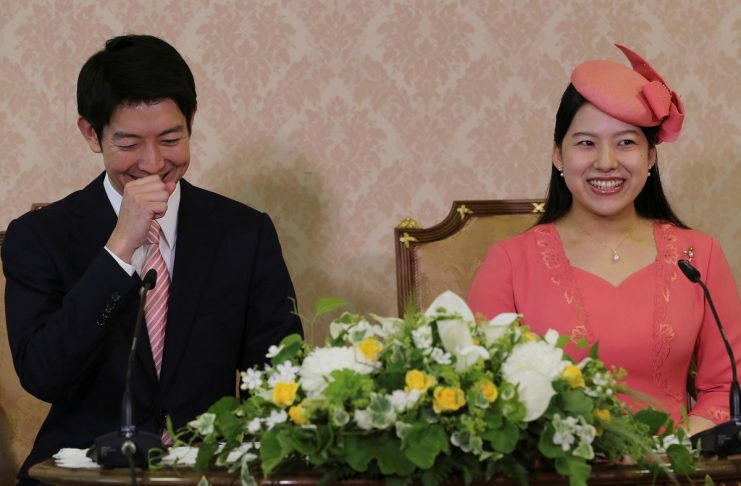 Japanese Princess Ayako and her fiance Kei Moriya attend a news conference to announce their engagement in Tokyo